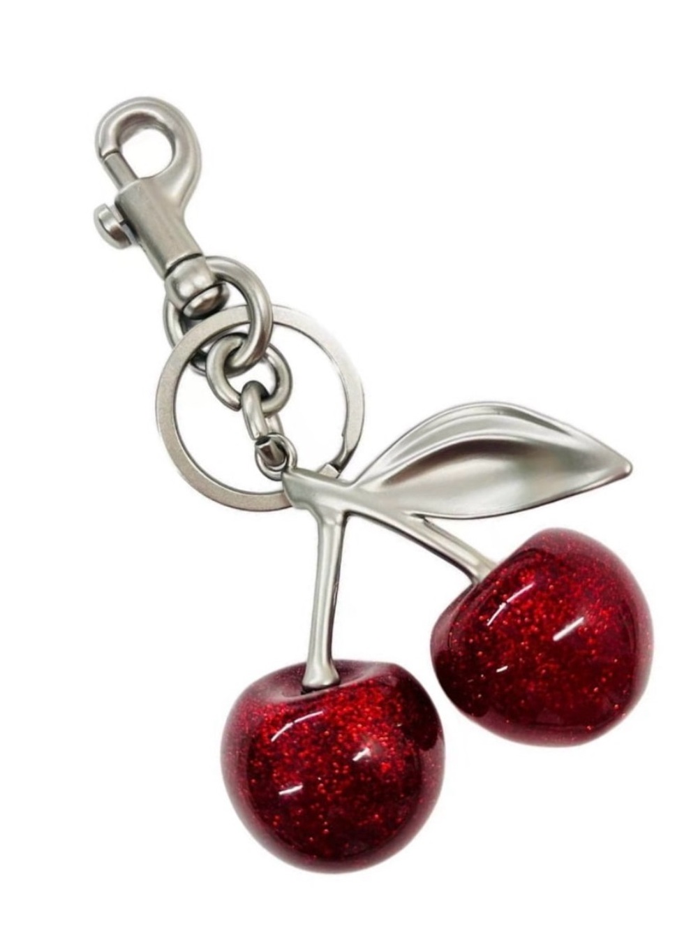 Red Cherry Bag Charm/Key Holder Silver Hardware